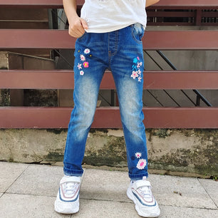 Kid's Cotton Elastic Waist Closure Denim Casual Wear Trouser