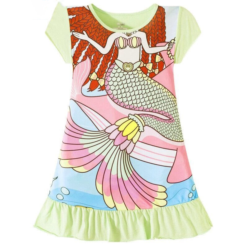 Kid's Girl Polyester O-Neck Short Sleeve Trendy Summer Nightgowns