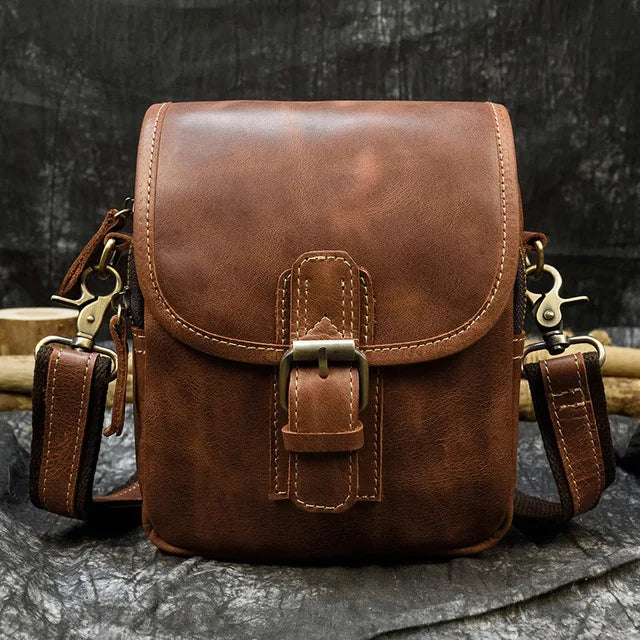 Men's Genuine Leather Solid Pattern Messenger Shoulder Bag