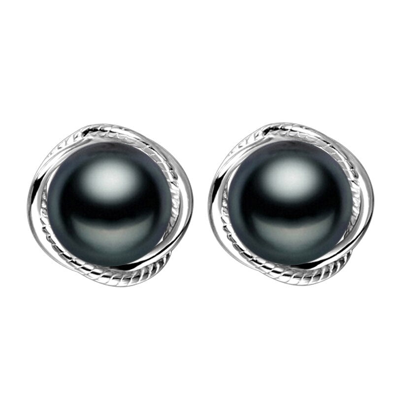 Women's 100% 925 Sterling Silver Geometric Pearl Stud Earrings