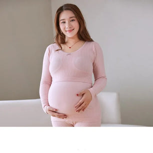 Women's Cotton O-Neck Long Sleeves Breastfeeding Maternity Dress