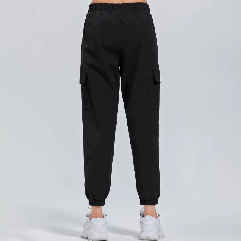 Women's Nylon High Waist Solid Pattern Fitness Sports Trousers