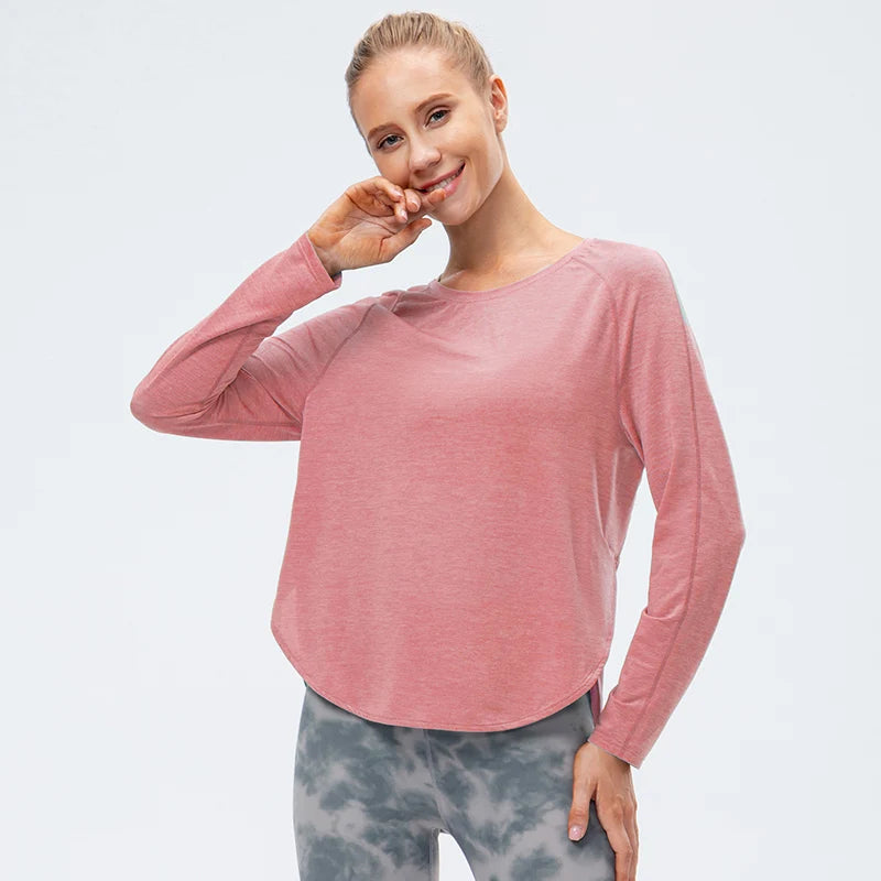 Women's Polyester O-Neck Long Sleeve Breathable Yoga Workout Top