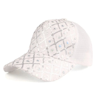 Women's Cotton Adjustable Strap Rhinestone Sun Protection Cap