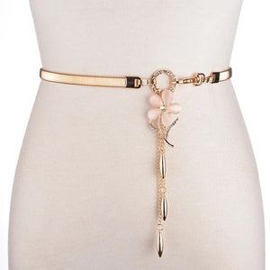 Women's Metal Buckle Flower Pattern Rhinestone Elastic Belts