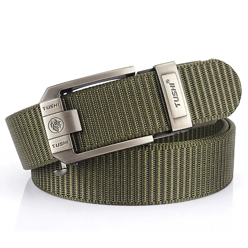 Men's Canvas Solid Pattern Strap Tactical Buckle Closure Belts