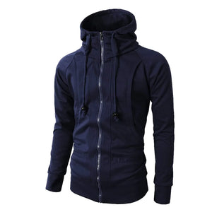 Men's Polyester Long Sleeves Zipper Closure Solid Pattern Jacket