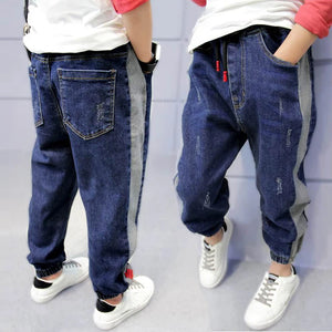 Kid's Cotton Mid Elastic Waist Closure Casual Wear Denim Pants