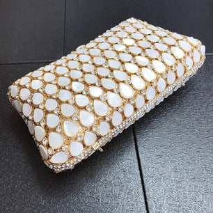 Women's Metallic Hasp Closure Rhinestone Pattern Wedding Clutch