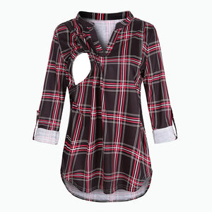 Women's Polyester V-Neck Long Sleeve Breastfeeding Maternity Top