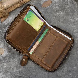 Men's Genuine Leather Solid Pattern Card Holder Trendy Wallets