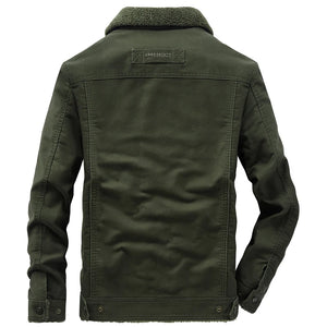Men's Cotton Turn-Down Collar Long Sleeve Solid Pattern Jacket