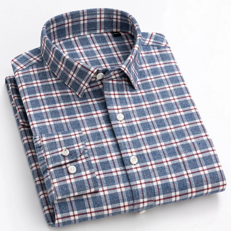 Men's 100% Cotton Single Breasted Full Sleeve Plaid Casual Shirt