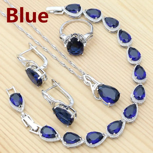 Women's 100% 925 Sterling Silver Zircon Water Drop Jewelry Sets