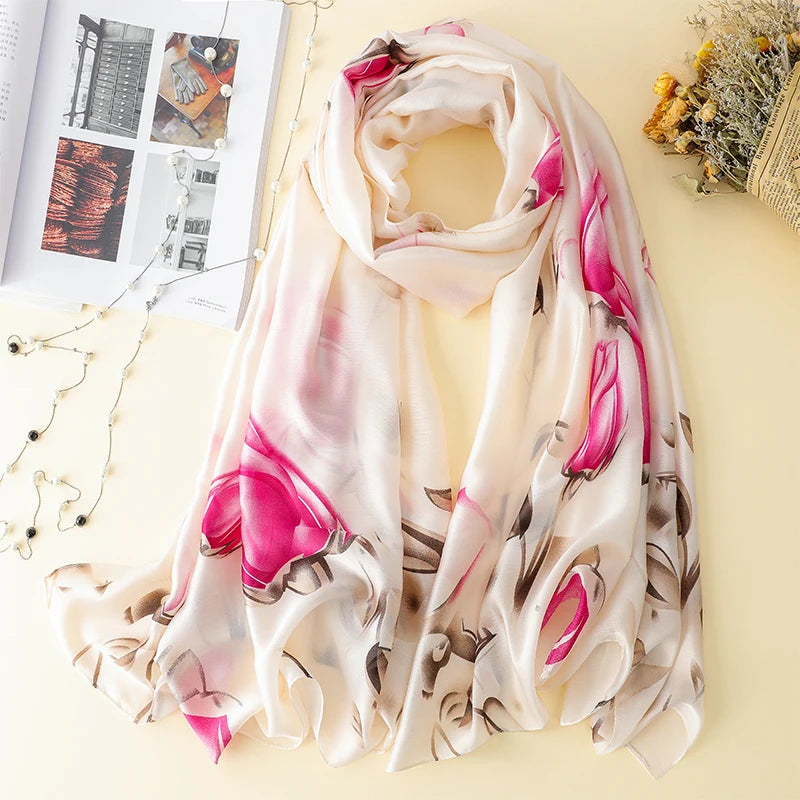 Women's Silk Neck Wrap Floral Pattern Trendy Beach Scarves