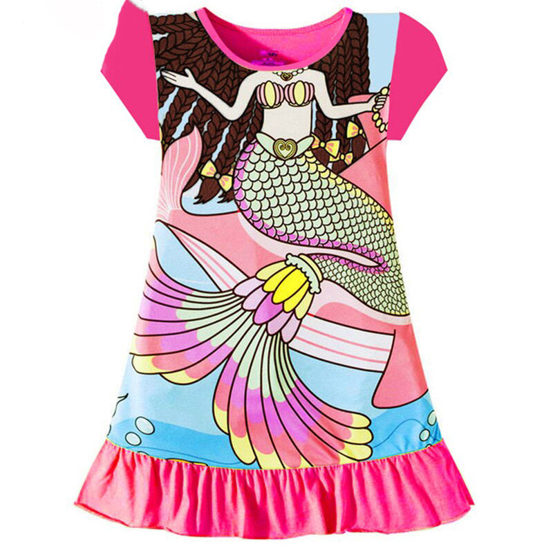 Kid's O-Neck Cotton Short Sleeves Cartoon Pattern Nightgowns