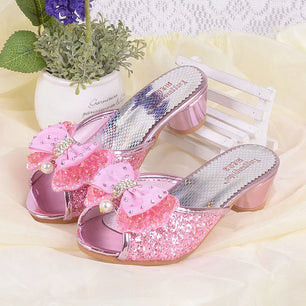 Kid's Rubber Peep Toe Slip-On Closure Sequin Pattern Slippers