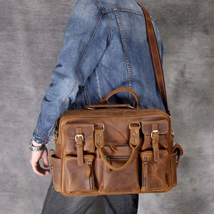 Men's Genuine Leather Solid Pattern Zipper Closure Shoulder Bag