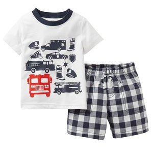 Kid's Boy Cotton O-Neck Short Sleeves Breathable Sleepwear Set