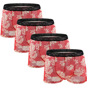 Men's 4 Pcs Nylon Breathable Floral Pattern Loose Boxer Shorts