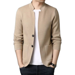 Men's Viscose Stand Collar Long Sleeves Solid Pattern Jacket