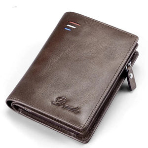Men's Genuine Leather Zipper Hasp Closure Letter Pattern Wallets