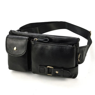 Men's Genuine Leather Solid Pattern Zipper Closure Waist Pack