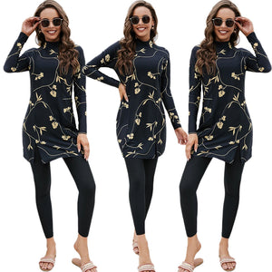 Women's Arabian Polyester Full Sleeves Floral Pattern Swimwear