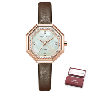 Women's Leather Polygon Shaped Waterproof Elegant Luxury Watch