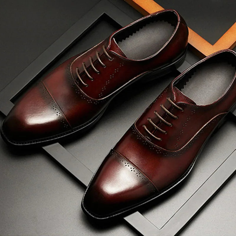 Men's Genuine Leather Square Toe Lace-Up Closure Formal Shoes