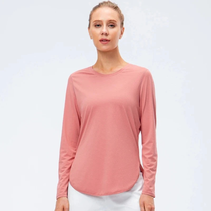 Women's Polyester O-Neck Long Sleeve Breathable Yoga Workout Top