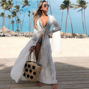 Women's Polyester Long Sleeves Solid Pattern Beach Cover Up