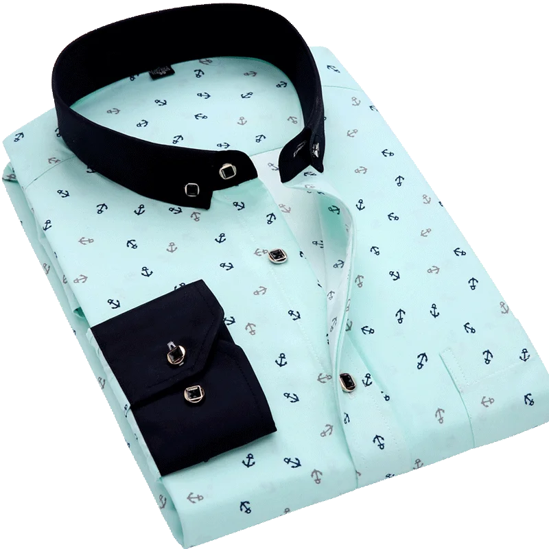 Men's Polyester Turn-Down Collar Single Breasted Printed Shirt