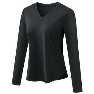 Women's Polyester V-Neck Long Sleeve Breathable Yoga Workout Top