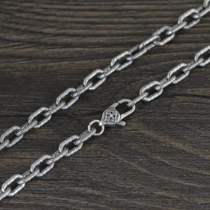 Men's 925 Sterling Silver Link Chain Geometric Pattern Necklace