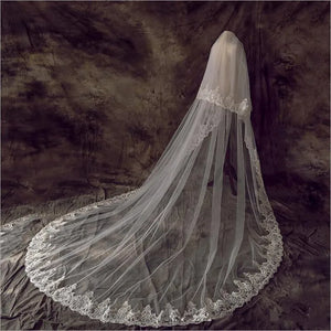 Women's Polyester Applique Edge Two-Layer Embroidery Bridal Veils