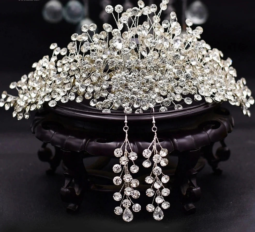 Women's Tibetan Silver Pearl Pattern Wedding Crown Jewelry Sets