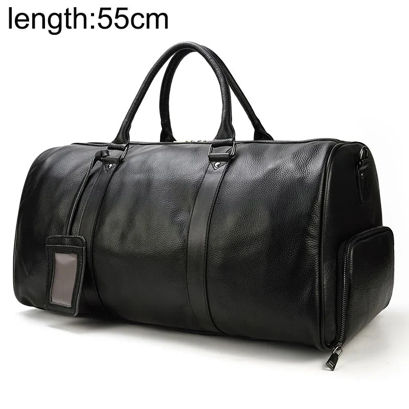 Men's Genuine Leather Zipper Closure Solid Pattern Shoulder Bag