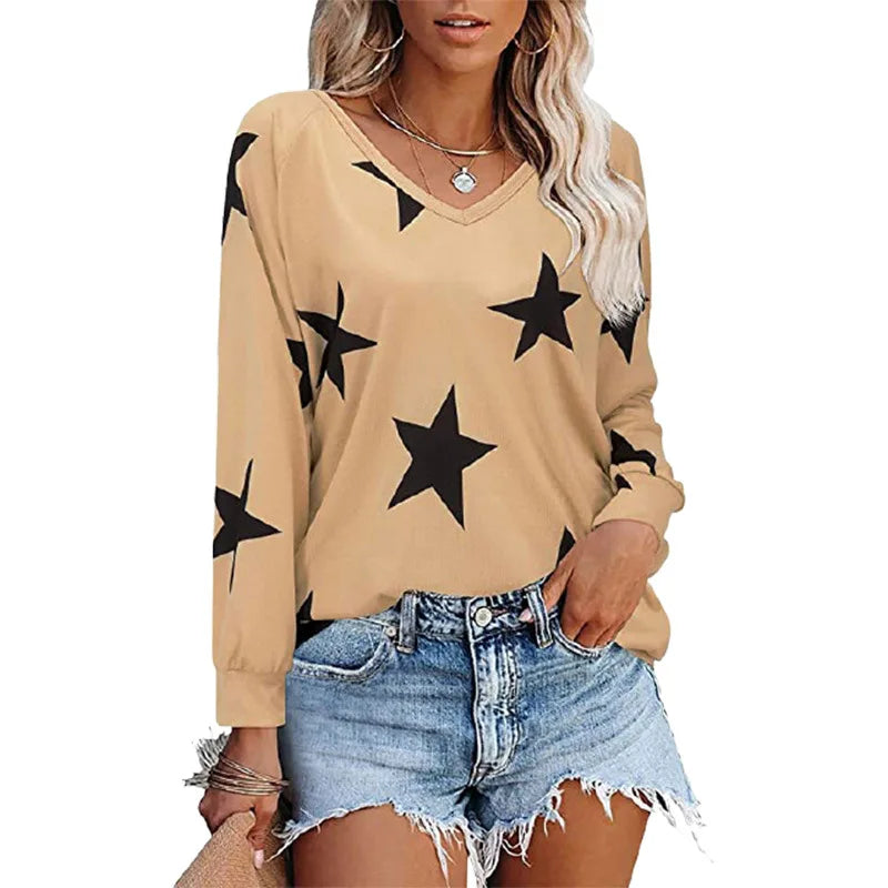 Women's Acrylic V-Neck Long Sleeve Printed Pattern Casual Tops