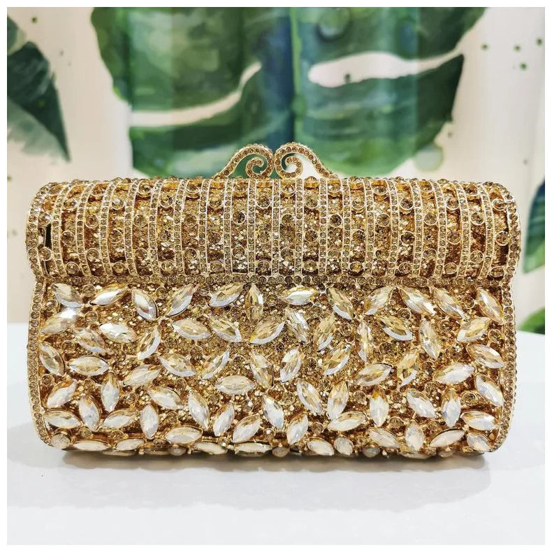 Women's Metallic Hasp Closure Rhinestone Pattern Wedding Clutch