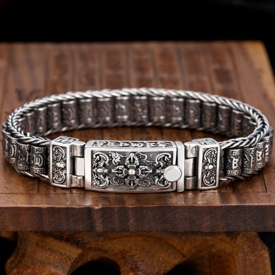 Men's 100% 925 Sterling Silver Geometric Pattern Vintage Bracelet