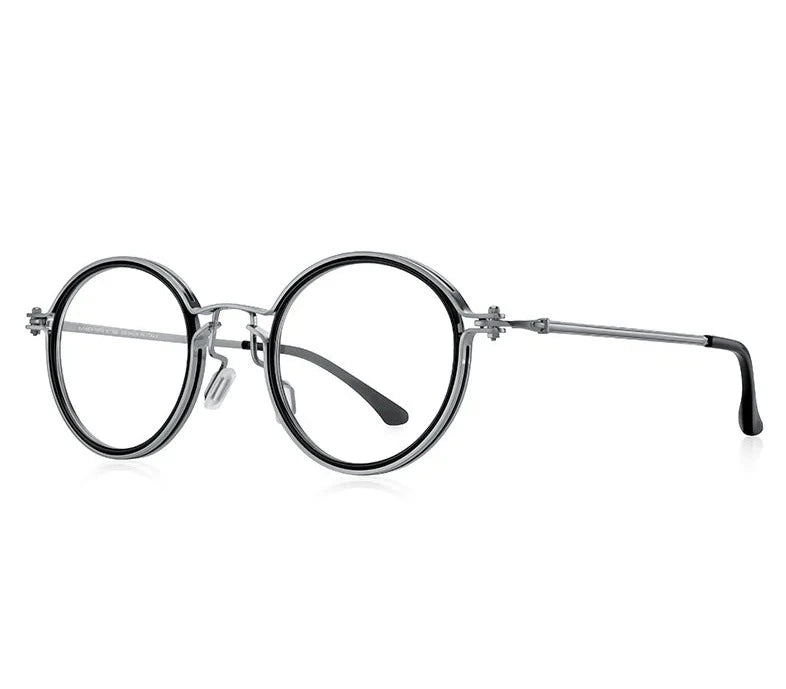 Men's Titanium Alloy Frame Full-Rim Round Shaped Trendy Glasses