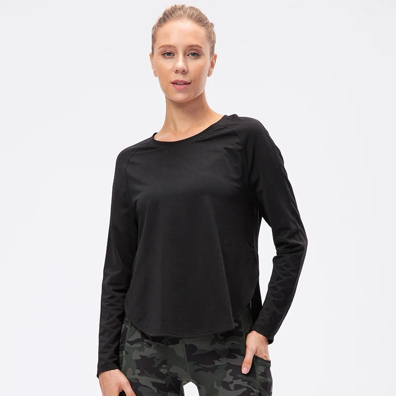 Women's Polyester O-Neck Long Sleeve Breathable Yoga Workout Top