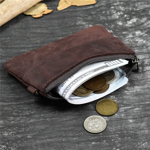 Women's Genuine Leather Zipper Closure Solid Pattern Purse