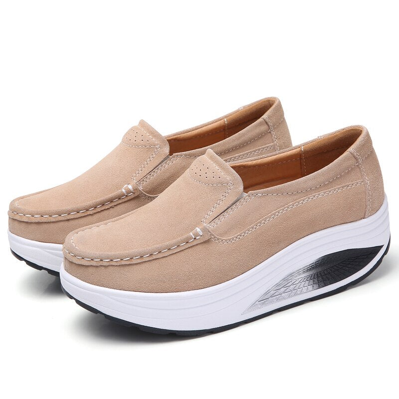 Women's Flock Round Toe Platform Slip-On Casual Wear Shoes