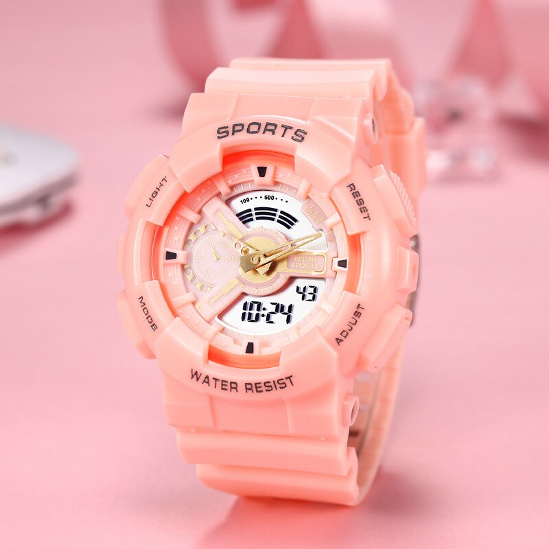 Kid's Acrylic Buckle Clasp Round Shaped Electronic Waterproof Watch