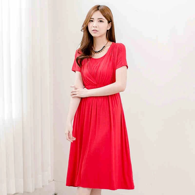 Women's Spandex V-Neck Short Sleeve Breastfeeding Maternity Dress