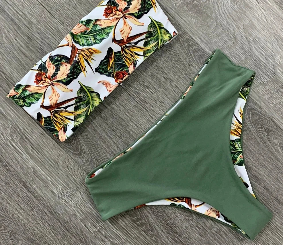 Women's Polyester Low Waist Swimwear Printed Sexy Bikini Set