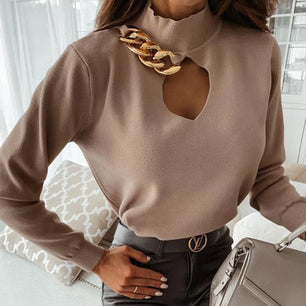 Women's Polyester High-Neck Solid Pattern Casual Wear Blouse