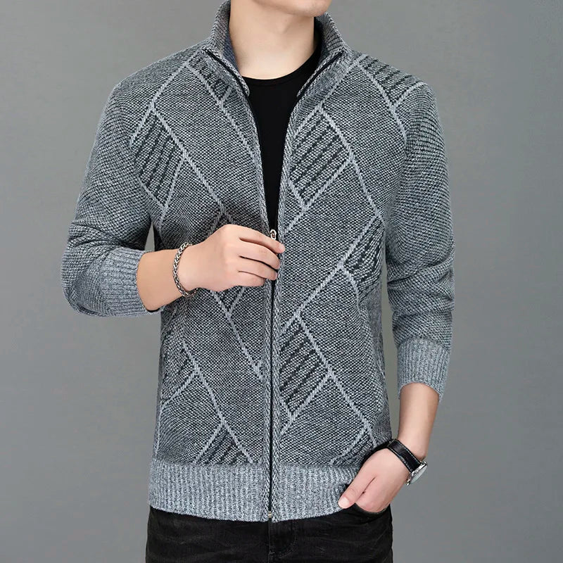 Men's Cotton Stand Collar Long Sleeves Patchwork Pattern Jacket